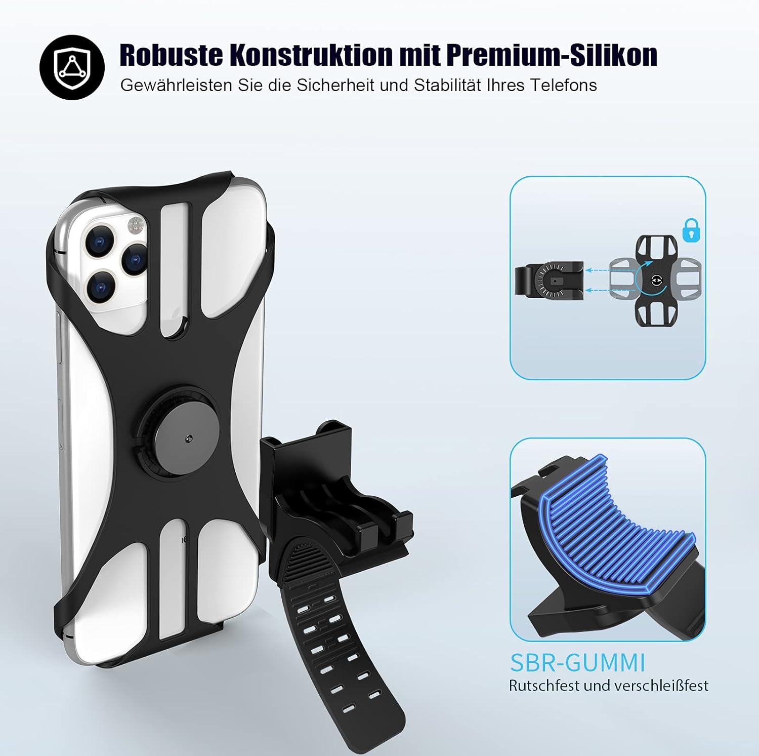 Silikon Handyhalter für Fahrrad + Scooter 4,0-7 Zoll Smartphone