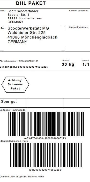 Versandlabel - DHL - Scooterversand